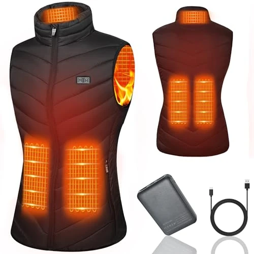 Mincoo Beheizbare Weste für Herren Damen,Elektrische USB Heizwesten Mit 5V 10000 mAh Akku,Winter Warme Weste für Outdoor-Aktivitäten Wandern Jagd Motorrad Camping, Weiblich schwarz XL
