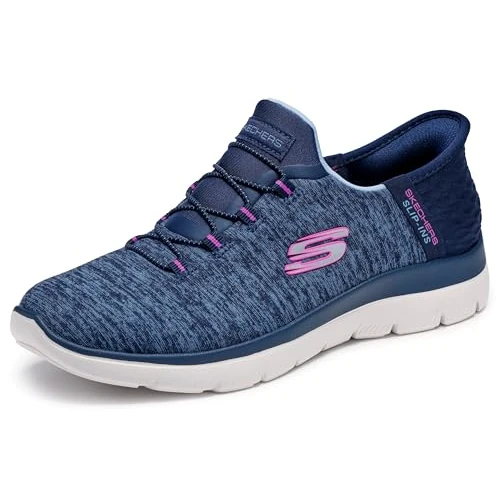 Offre limitée : Skechers Femme Summits Dazzling Haze Slip-In ENTRAINEUSE, Navy Mesh/Purple Trim, 39 EU de 84.95 € à 55.57 € (35% de remise)