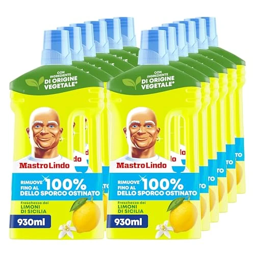 Mastro Lindo Liquido Detersivo Per Pavimenti Multiuso, 12 Confezioni (12 x 930ml), Profumo La Freschezza Dei Limoni Di Sicilia, Rimuove Fino Al 100% Di Sporco E Grasso