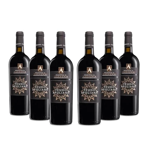Offerta a tempo: Feudo Apuliano Primitivo di Manduria DOP, Vino Rosso, con Note di Frutta Matura, 14.5% Vol, Confezione con 6 Bottiglie da 750 ml - 28% da 41.40 € a 29.99 €