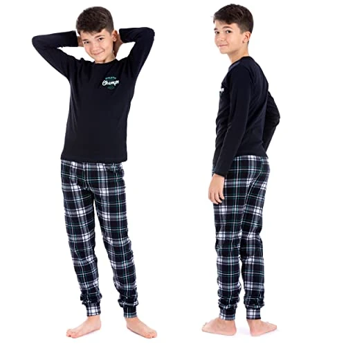 Offerta a tempo: LOREZA ® Pigiama Bambino, Maniche Lunghe, 100% Cotone, Interlock, a Quadri (152-158 (12-13 Anni), Modello 1) - 0.00% da 27.90 € a 27.90 €