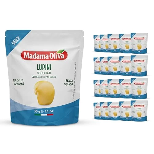 Offerta a tempo: MADAMA OLIVA, Lupini Sgusciati, Ottimo Snack per Aperitivi, Ideale per le Insalate Miste e nelle Minestre, Senza Conservanti Aggiunti, 100% Made in Italy, Box da 20 Buste in Alluminio da 30 gr - 15% da 23.99 € a 20.39 €