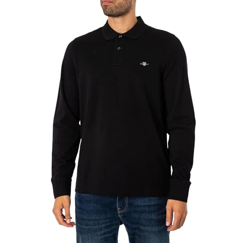GANT Polo Reg Shield LS Pique Rugger para Hombre, Negro, 3XL