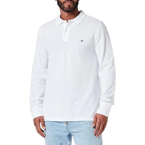 GANT Polo REG Shield LS Pique Rugger para Hombre, Color Blanco, Blanco, XL