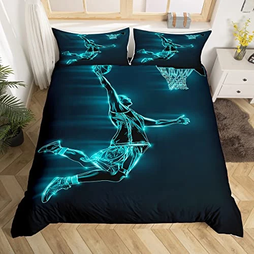 Offerta a tempo: Set di Biancheria da Letto a Tema Basket, Homemissing, Parure da Letto 200x200 cm, Set di Biancheria da Letto Urban a Tema Sportivo, Parure Copripiumino 3 Pezzi con Cerniera, Idea Regalo per Amanti - 0.00% da 46.04 € a 46.04 €