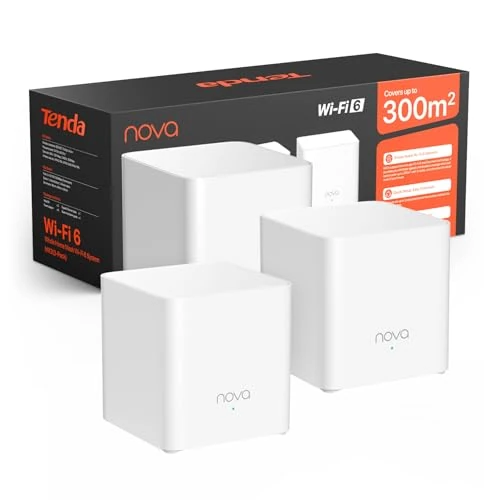 Oferta limitada: Tenda Nova Mesh MX3 (3-Pack) - Router Mesh WiFi 6 AX1500, WiFi Mesh de Doble Banda 2,4 GHz/5 GHz, Cobertura hasta 270㎡ y Conecta Más de 50 Dispositivos, MU-MIMO, OFDMA de 109.99 € a 109.99 € (ahorro 0.00%)