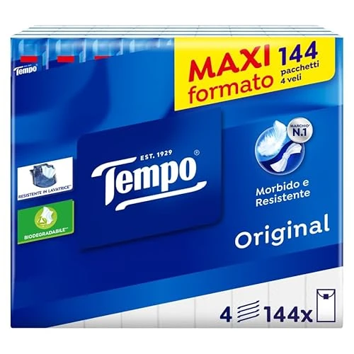 Limited-time offer: Tempo Fazzoletti Pockets, 4 Plays, 144 Packs of 9 Handkerchiefs from 26.13 GBP to 26.13 GBP (save 0%)