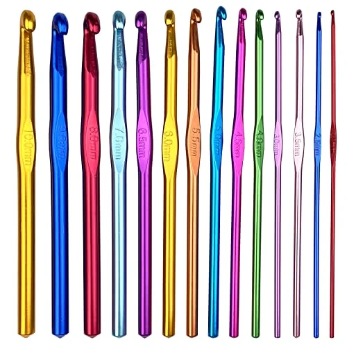 Offerta a tempo: Gvolatee Confezione da 14 misure Set di Uncinetti in Alluminio, Multicolore Set Ferri da Maglia Filato Artigianale 2mm-10mm, Ganci Cucire a Maglia per Principianti, Appassionati Lavoro Maglia - 0.00% da 7.69 € a 7.69 €