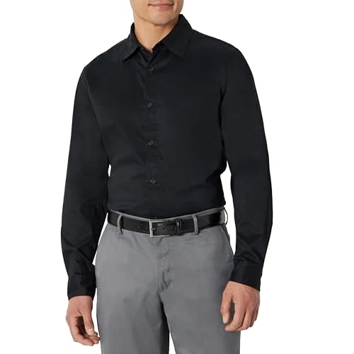 Amazon Essentials Robe Extensible à Manches Longues pour Hommes, Coupe ajustée, Noir, Taille S