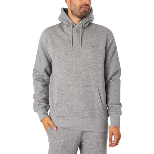 GANT REG Shield - Sudadera con Capucha para Hombre, Color Gris Jaspeado, estándar, Gris, XXXL