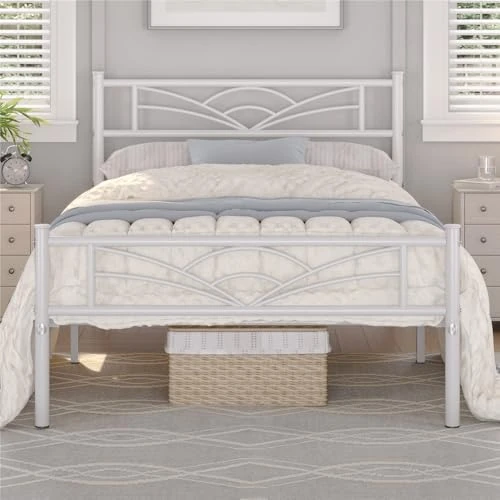 Offerta a tempo: Yaheetech Struttura Letto Singolo Metallo per Materasso 90 x 190 cm Bianco - 28% da 59.99 € a 43.31 €