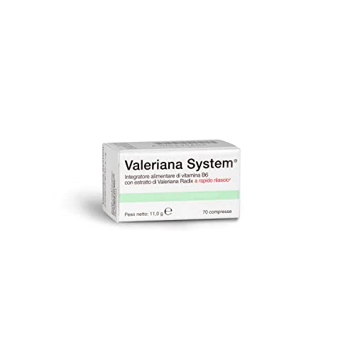 Offerta a tempo: Valeriana System, Integratore Alimentare a Base di Valeriana e Vitamina B6, Rimedio Naturale per Ansia e Insonnia, Favorisce il Rilassamento, Confezione da 70 Compresse, 28 g - 35% da 13.90 € a 9.06 €