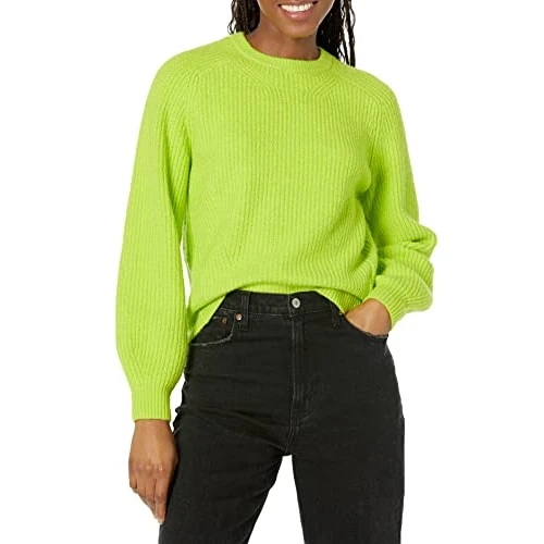 Offerta a tempo: Amazon Essentials Maglione a costine a girocollo Donna, Verde Lime, M - 29% da 29.30 € a 20.81 €