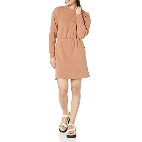 Offerta a tempo: Amazon Essentials Abito Stile Felpa Stretto in Vita (Disponibile in Taglie Forti) Donna, Marrone Chiaro, XS - 38% da 19.90 € a 12.40 €