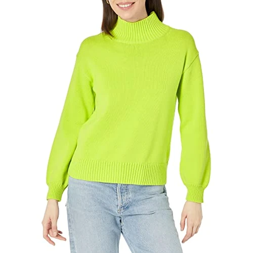 Amazon Essentials Pulls en Coton, Col Cheminée, Disponibles en Grandes Tailles Femme, Vert Citron, XL Grande taille