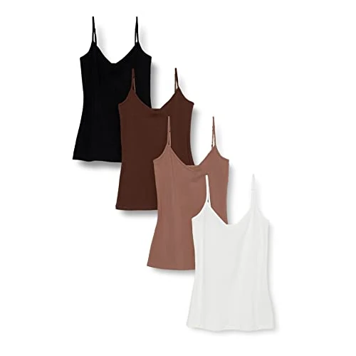 Zeitlich begrenztes Angebot: Amazon Essentials Damen Strick-Camisole mit V-Ausschnitt und Lagenmuster, schmale Passform, 4er-Pack, Braun/Mehrfarbig, Größe S von 26.20 € auf 26.20 € (0.00% Rabatt)