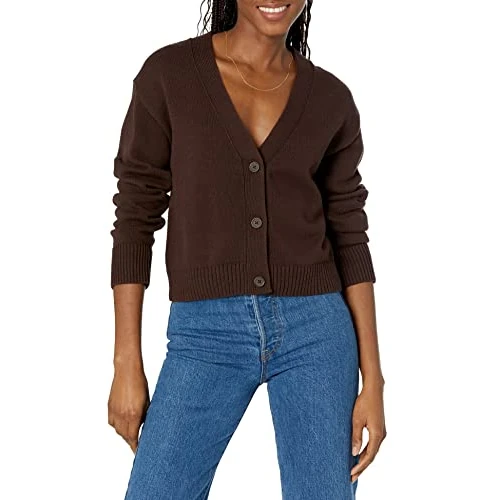 Amazon Essentials Cardigan Corto con Scollo a V dalla vestibilità Comoda Donna, caffè, M
