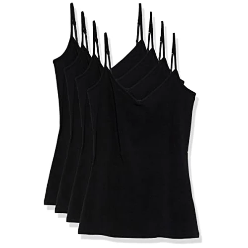 Amazon Essentials Women's Knitted V-Neck Layering Cami (Available in Plus Size), Pack of 4, Black, XXL