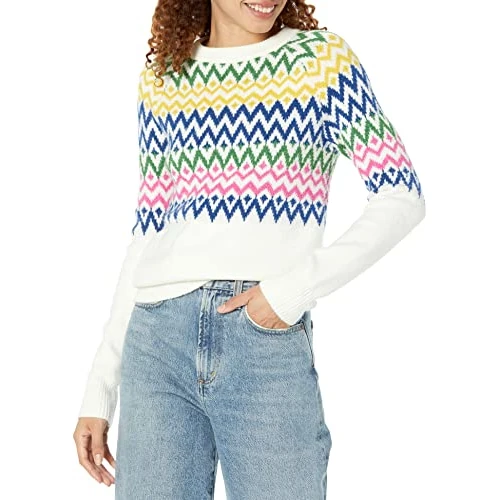 Amazon Essentials Women's Fair Isle Christmas Crewneck Pattern Jumper, White Winter Fairisle, XL