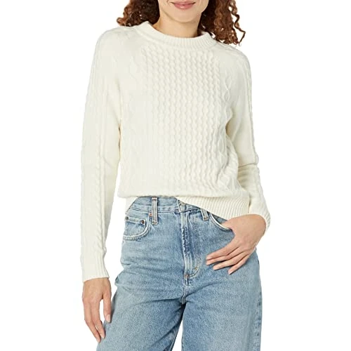 Limited-time offer: Amazon Essentials Women's Stitch Cable Jumper, Eggshell White, L from 28.30 GBP to 28.30 GBP (save 0%)