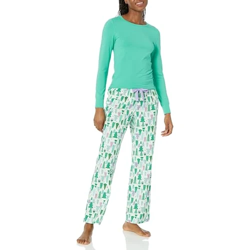 Zeitlich begrenztes Angebot: Amazon Essentials Leichte Flanellhose und langärmeliges T-Shirt für Damen, Schlafset, Ecru Festive Tree, XXS von 26.58 € auf 26.58 € (0.00% Rabatt)