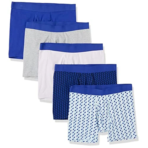 Offerta a tempo: Amazon Essentials Boxer in Jersey di Cotone (Disponibile nelle Taglie Big & Tall) Uomo, Pacco da 5, Blu Reale/Stampa Mista, 3XL - 35% da 28.80 € a 18.69 €
