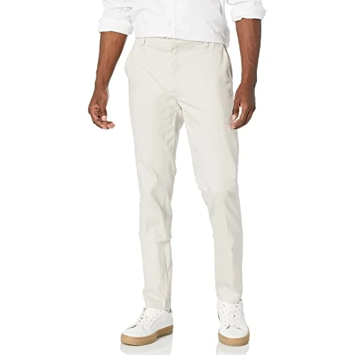 Amazon Essentials Pantalon Chino Extensible à Coupe ajustée et Infroissable, sans Pinces Homme, Gris Pierre, 36W / 30L