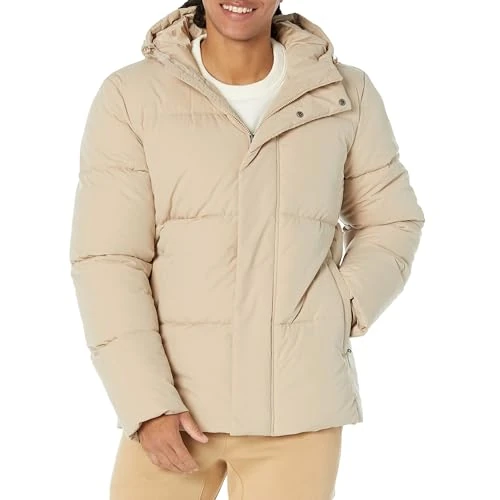 Offerta a tempo: Amazon Essentials Piumino da uomo di media lunghezza con cappuccio (disponibile nelle taglie Big & Tall), marrone chiaro, XXL grande - 18% da 56.90 € a 46.65 €