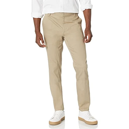 Amazon Essentials Heren Slim-Fit Kreukbestendige Flat-Front Stretch Chino Broek, Tan, 42W/29L