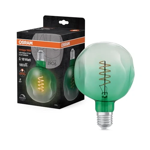 Offerta a tempo: OSRAM Lamps Lampada LED Vintage 1906 Vetro Verde, 4.5W, 180Lm, Forma Globo con Diametro 124 mm e Attacco E27, Luce Bianca Calda, Filamento a Spirale, di Mmerabile, Durata Fino a 15.000 Ore - 46% da 34.99 € a 18.89 €