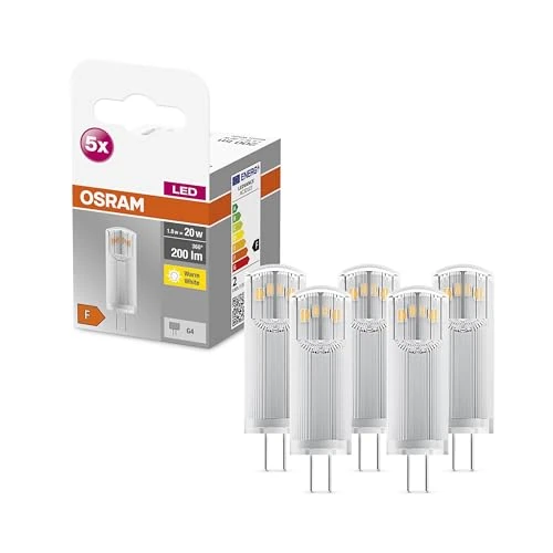 Begrenztes Angebot: Osram Star PIN LED-Lampe für G4-Sockel, klares Glas,Warmweiß (2700K), 200 Lumen, Ersatz für herkömmliche 20W-Leuchtmittel, nicht dimmbar, 5-er Pack von 16.89 EUR auf 12.84 EUR (Rabatt 24%)