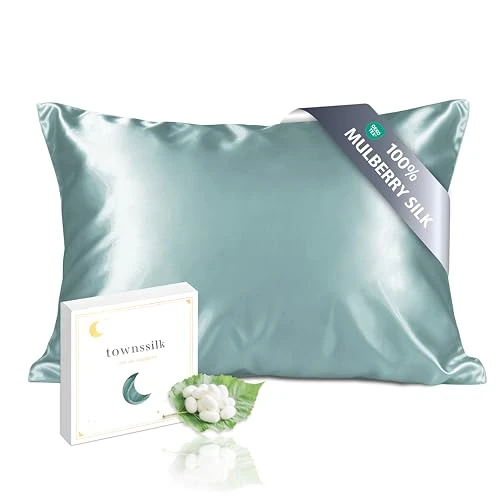Offerta a tempo: townssilk Federa seta cuscino,100% naturale seta di gelso 19momme,doppia faccia,benefica per capelli e pelle,ipoallergenica,cerniera nascosta,1 pz,50x80cm,Aquagreen - 25% da 32.99 € a 24.79 €