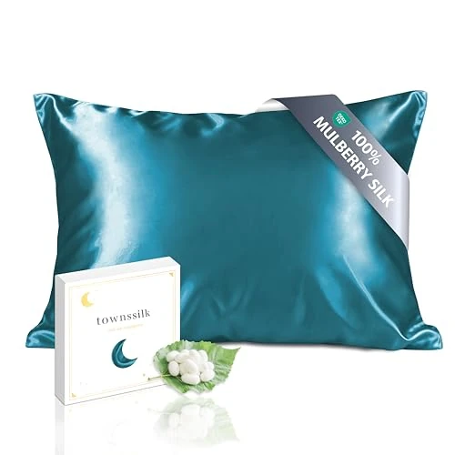Offerta a tempo: townssilk Federa seta cuscino,100% naturale seta di gelso 19momme,doppia faccia,benefica per capelli e pelle,ipoallergenica,cerniera nascosta,1 pz,50x80cm,peacockblue - 25% da 32.99 € a 24.64 €