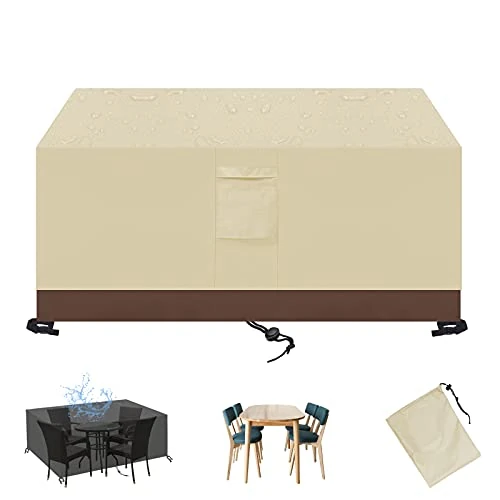 Offerta a tempo: KZhanmy 420D Copertura per Tavolo da Giardino ，Rettangolare Protezioni Impermeabili, Traspiranti, Antipolvere e Resistenti ai Raggi UV per Coperture per Mobili da Giardino - 0.00% da 33.99 € a 33.99 €