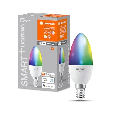 LEDVANCE Smart+ WiFi LED lamp, Frosted Look, 4.9W, 470lm, Classic Candle Shape (Classic B), E14 Base, Color Light & White Light, app or Voice Control, Life of up to 20,000 Hours