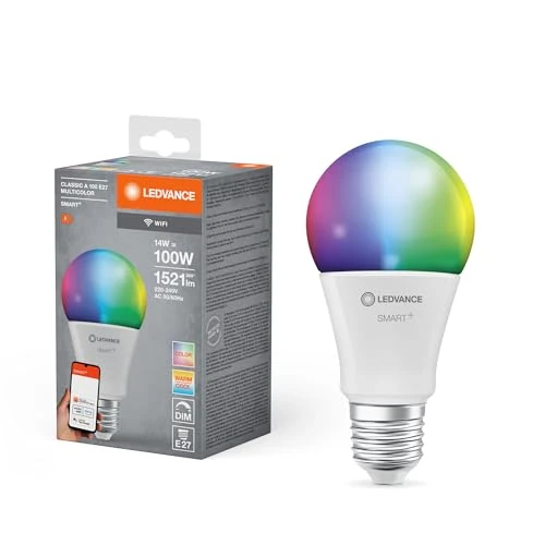 Offerta a tempo: LEDVANCE Lampada LED SMART+ WIFI, smerigliata, 14W, 1521lm, forma classica a goccia con attacco E27, luce colorata e luce bianca, controllo tramite app o vocale, durata fino a 20.000 ore - 35% da 19.95 € a 12.96 €