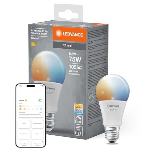Limitiertes Angebot: LEDVANCE Smarte LED-Lampe mit WiFi Technologie, Sockel E27, Dimmbar, Lichtfarbe änderbar (2700-6500K), ersetzt Glühlampen mit 75 W, SMART+ WiFi Classic Tunable White, 1er-Pack von 9.99 EUR auf 9.99 EUR (Spare 0%)