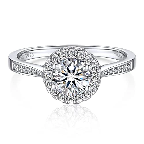 MomentWish Engagement Ring for Women, Moissanite Wedding Ring, D Color VVS1 Simulated Diamond Ring, S925 Sterling Silver Promise Ring for Her Size-L 1/2