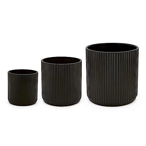Offre limitée : Amazon Basics Ronde Pots en céramique de différentes Tailles, Aspect rainuré, 3 pièces, Noir, 15.2 cm, 20.3 cm et 25.4 cm de 45.99 € à 36.81 € (20% de remise)