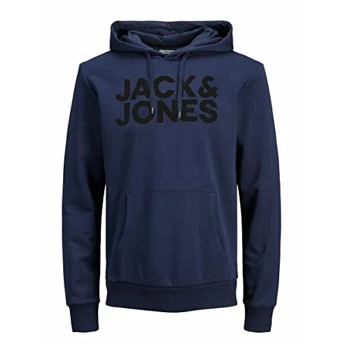 Offerta a tempo: JACK & JONES Felpa con cappuccio da uomo con logo Corp, Blazer navy/stampa nera, XS - 0.00% da 14.99 € a 14.99 €