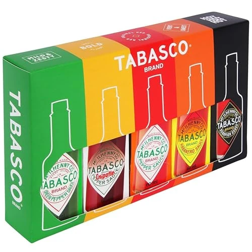 TABASCO Hot Sauce Set - Hot Sauce Gift Set with 5 mini Tabasco bottles (5x60ml) - 100% natural ingredients - Spicy-beginners to spicy-lovers will get their taste