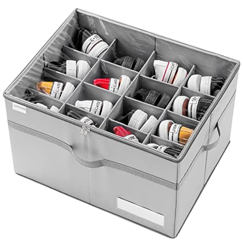 Limited-time offer: LUVHOMEE Shoe Organiser for Closet, Fits 16 Pairs, Large Shoe Box Storage Containers, Clear Foldable Shoe Storage Bins w/Bottom Support, Space Saving Shoes Holder w/Reinforced Handles, Grey from 25.75 £ to 24.99 £ (save 3%)