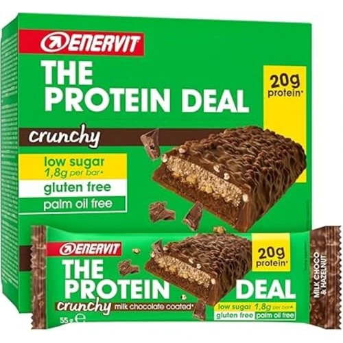 Zeitlich begrenztes Angebot: Enervit The Protein Deal Milk Choco & Hazelnut – Proteinriegel, Haselnuss und Milchschokolade, 20 g Protein, 1,8 g Zucker, leckerer und ausgewogener Snack, Glutenfrei, 12 Riegel à 55 g von 31.50 € auf 31.50 € (0.00% Rabatt)