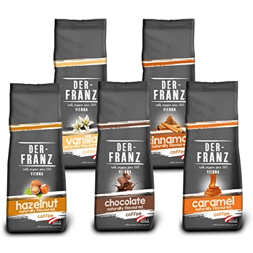 Der-Franz Coffee Pack, ground, flavoured, 5 x 500 g (1 x Hazelnut, 1 x Vanilla, 1 x Chocolate, 1 x Cinnamon, 1 x Caramel)