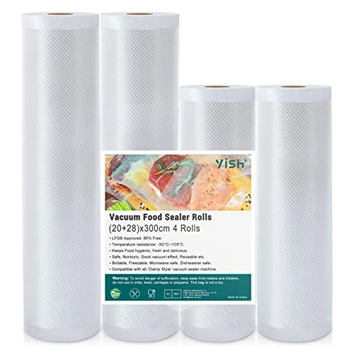 Offerta a tempo: YISH Sacchetti Sottovuoto Alimenti：Rotoli Macchina Sottovuoto Alimenti, Rotolo Buste Sottovuoto senza BPA, 20x2/28x2/300cm Rotolo per Sottovuoto Sacchetti Goffrati, 4 Rotoli per Conservazione Alimenti - 0.00% da 30.85 € a 30.85 €
