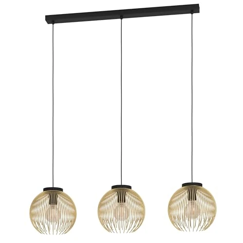 Limited-time offer: Eglo Pendant Lighting Venezuela, 3 lamp Ceiling Light Fitting, Wire Hanging lamp for Dining and Living Room Made of Metal in Black and Gold, E27 Socket from 156.24 GBP to 156.24 GBP (save 0%)