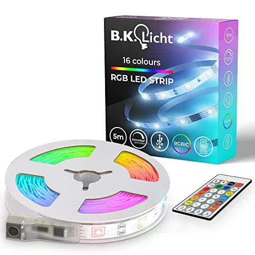 Oferta limitada: B.K.Licht I Tira LED USB RGBIC 5 m I Sensor de música I Sincronización musical I Tira de luz I LED Chaser I Tira con mando a distancia de cambio de color I Tira de luz autoadhesiva de 16.99 € a 16.99 € (ahorro 0.00%)