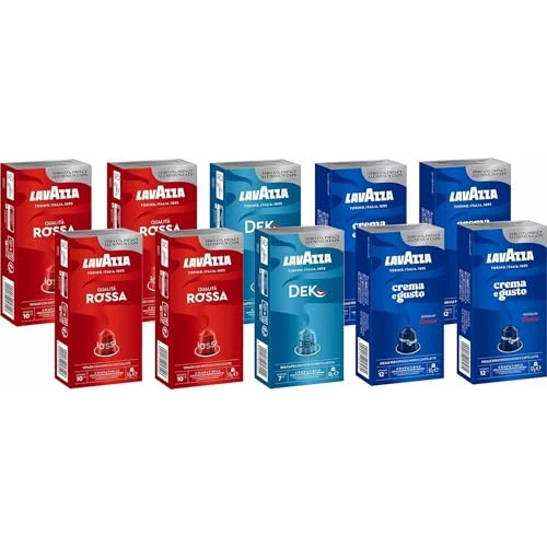 Offerta a tempo: Lavazza, Capsule Caffè in Alluminio Compatibili con Macchine Nespresso Original, Gusti Assortiti, 10 Confezioni da 10 Capsule, 4 x Qualità Rossa, 4 x Crema e Gusto, 2x Dek, 100 capsule - 18% da 35.99 € a 29.49 €