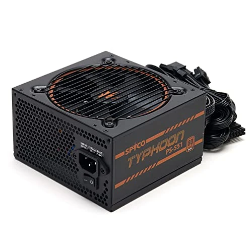 SPYCO - Typhoon PS-551 Gaming PSU, 550W 80 PLUS Bronze, Silent Fan, Teapo Capacitors, ATX Quiet Power Supply, Compact Size 5.5 x 6 x 3.4 Inch, Ideal for PC Gaming, 550 W
