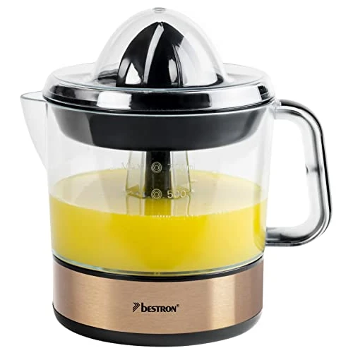 Oferta limitada: Bestron Exprimidor, Exprimidor eléctrico de cítricos y naranjas, incl. 2 conos exprimidores y tapa aromática, motor con dos sentidos de giro (izquierda/derecha), capacidad: 0,7 litros, 40 vatios,cubre de 15.95 EUR a 11.99 EUR (ahorro 25%)